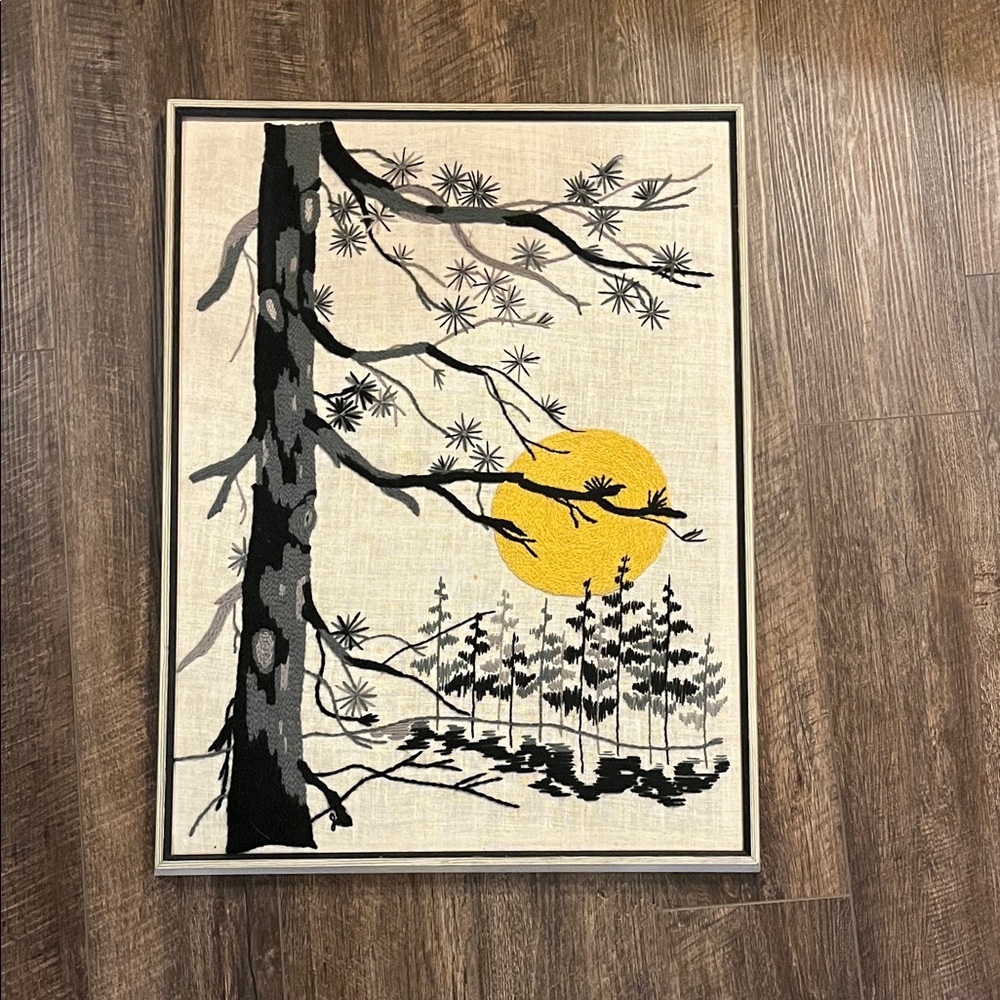 ▫️Woven Embroidered Woodland Moon/Sun Wood Framed Wall Art